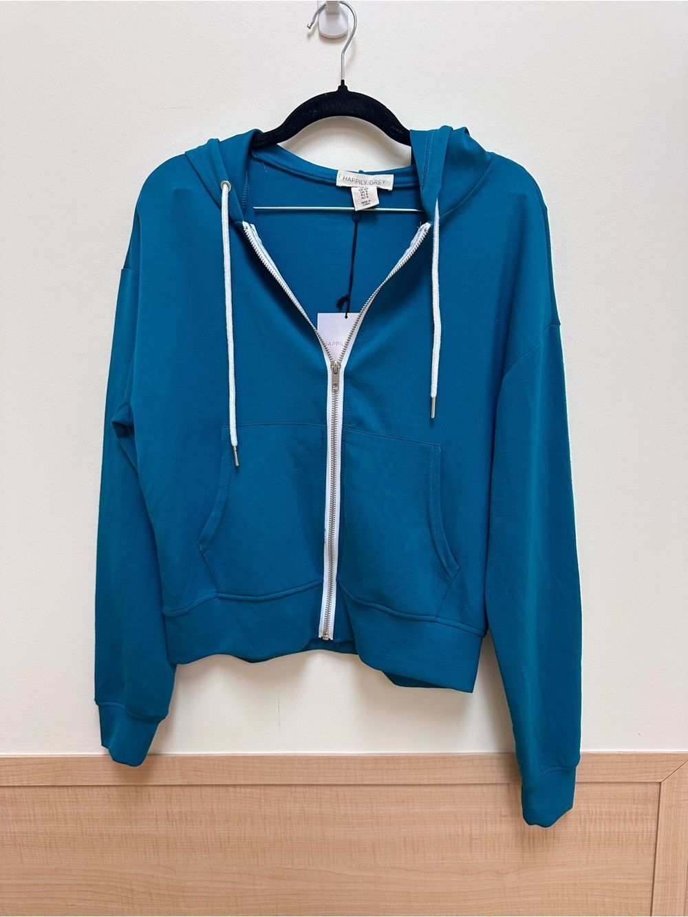 Happily Grey NWT Teal Zip-Up Hoodie Comfy Soft Athleisure Small Oversized